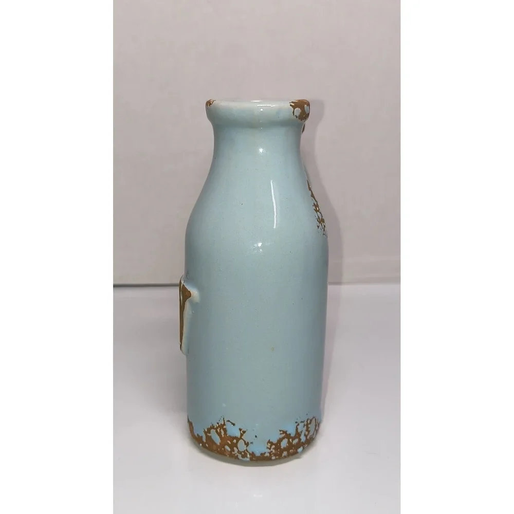 Connected Ceramic Bud Vase Set Aqua Blue & Brown Distressed Finish Shabby‎ Chic